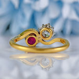 Ellibelle Jewellery Edwardian Ruby & Diamond 18ct Gold 'Toi et Moi' Crossover Ring