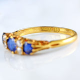 Ellibelle Jewellery Edwardian Sapphire & Diamond 18ct Gold Carved Half-Hoop Ring
