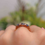 Ellibelle Jewellery Edwardian Sapphire & Diamond 18ct Gold Carved Half-Hoop Ring