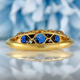 Ellibelle Jewellery Edwardian Sapphire & Diamond 18ct Gold Carved Half-Hoop Ring