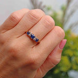 Ellibelle Jewellery Edwardian Sapphire & Diamond 18ct Gold Carved Half-Hoop Ring