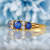 Ellibelle Jewellery Edwardian Sapphire & Diamond 18ct Gold Carved Half-Hoop Ring
