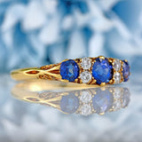 Ellibelle Jewellery Edwardian Sapphire & Diamond 18ct Gold Carved Half-Hoop Ring