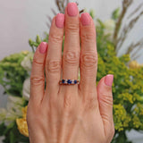 Ellibelle Jewellery Edwardian Sapphire & Diamond 18ct Gold Carved Half-Hoop Ring