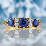 Ellibelle Jewellery Edwardian Sapphire & Diamond 18ct Gold Carved Half-Hoop Ring