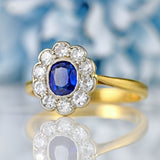 Ellibelle Jewellery Edwardian Sapphire & Diamond 18ct Gold Cluster Engagement Ring