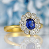 Ellibelle Jewellery Edwardian Sapphire & Diamond 18ct Gold Cluster Engagement Ring
