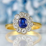Ellibelle Jewellery Edwardian Sapphire & Diamond 18ct Gold Cluster Engagement Ring