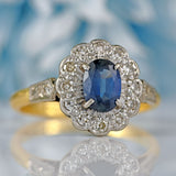 Ellibelle Jewellery Edwardian Sapphire & Diamond 18ct Gold Platinum Cluster Ring (0.72cts)