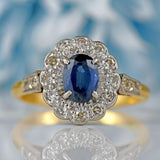 Ellibelle Jewellery Edwardian Sapphire & Diamond 18ct Gold Platinum Cluster Ring (0.72cts)