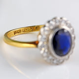 Ellibelle Jewellery Edwardian Sapphire & Diamond 18ct Gold Platinum Cluster Ring
