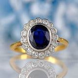 Ellibelle Jewellery Edwardian Sapphire & Diamond 18ct Gold Platinum Cluster Ring