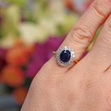 Ellibelle Jewellery Edwardian Sapphire & Diamond 18ct Gold Platinum Cluster Ring