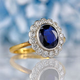 Ellibelle Jewellery Edwardian Sapphire & Diamond 18ct Gold Platinum Cluster Ring