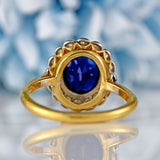 Ellibelle Jewellery Edwardian Sapphire & Diamond 18ct Gold Platinum Cluster Ring