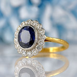 Ellibelle Jewellery Edwardian Sapphire & Diamond 18ct Gold Platinum Cluster Ring