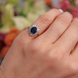 Ellibelle Jewellery Edwardian Sapphire & Diamond 18ct Gold Platinum Cluster Ring