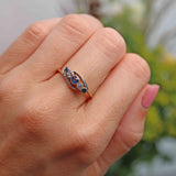 Ellibelle Jewellery Edwardian Sapphire & Diamond 18ct Gold Platinum Five-Stone Crossover Ring