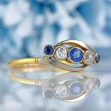 Ellibelle Jewellery Edwardian Sapphire & Diamond 18ct Gold Platinum Five-Stone Crossover Ring