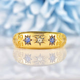 Ellibelle Jewellery Edwardian Sapphire & Diamond 18ct Gold Starburst Gypsy Ring