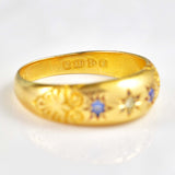 Ellibelle Jewellery Edwardian Sapphire & Diamond 18ct Gold Starburst Gypsy Ring