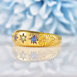 Ellibelle Jewellery Edwardian Sapphire & Diamond 18ct Gold Starburst Gypsy Ring