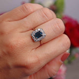 Ellibelle Jewellery Edwardian Sapphire & Diamond 18ct White Gold Platinum Engagement Ring