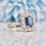 Ellibelle Jewellery Edwardian Sapphire & Diamond 18ct White Gold Platinum Engagement Ring