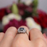 Ellibelle Jewellery Edwardian Sapphire & Diamond 18ct White Gold Platinum Engagement Ring