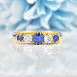 Ellibelle Jewellery Edwardian Sapphire & Diamond Gold Five-Stone Ring