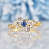 Ellibelle Jewellery Edwardian Sapphire & Diamond Gold Platinum Crossover Ring