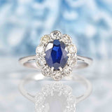 Ellibelle Jewellery Edwardian Sapphire & Diamond White Gold Cluster Ring