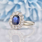 Ellibelle Jewellery Edwardian Sapphire & Diamond White Gold Platinum Cluster Ring