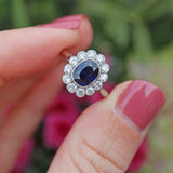 Ellibelle Jewellery Edwardian Sapphire & Diamond White Gold Platinum Cluster Ring