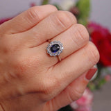 Ellibelle Jewellery Edwardian Sapphire & Diamond White Gold Platinum Cluster Ring
