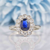 Ellibelle Jewellery Edwardian Sapphire & Diamond White Gold Platinum Cluster Ring