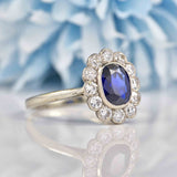 Ellibelle Jewellery Edwardian Sapphire & Diamond White Gold Platinum Cluster Ring