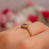 Ellibelle Jewellery Edwardian Sapphire & Old-Mine-Cut Diamond 18ct Gold Cluster Ring