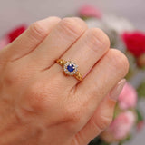 Ellibelle Jewellery Edwardian Sapphire & Old-Mine-Cut Diamond 18ct Gold Cluster Ring