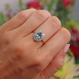 Ellibelle Jewellery Edwardian Style Aquamarine & Diamond 18ct Gold Cluster Ring