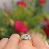 Ellibelle Jewellery Edwardian Style Aquamarine & Diamond 18ct Gold Cluster Ring