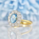 Ellibelle Jewellery Edwardian Style Aquamarine & Diamond 18ct Gold Cluster Ring