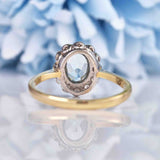 Ellibelle Jewellery Edwardian Style Aquamarine & Diamond Cluster Ring