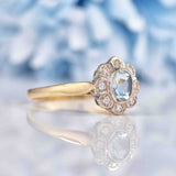 Ellibelle Jewellery Edwardian Style Aquamarine & Diamond Daisy Cluster Ring