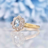 Ellibelle Jewellery Edwardian Style Aquamarine & Diamond Daisy Cluster Ring