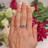 Ellibelle Jewellery Edwardian Style Aquamarine & Diamond Platinum Halo Ring