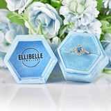 Ellibelle Jewellery Edwardian Style Aquamarine & Diamond Platinum Halo Ring