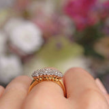 Ellibelle Jewellery Edwardian Style Diamond 18ct Gold Triple Daisy Cluster Ring