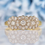 Ellibelle Jewellery Edwardian Style Diamond 18ct Gold Triple Daisy Cluster Ring