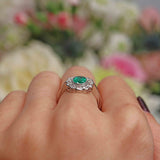 Ellibelle Jewellery Edwardian Style Emerald & Diamond Platinum Cluster Engagement Ring